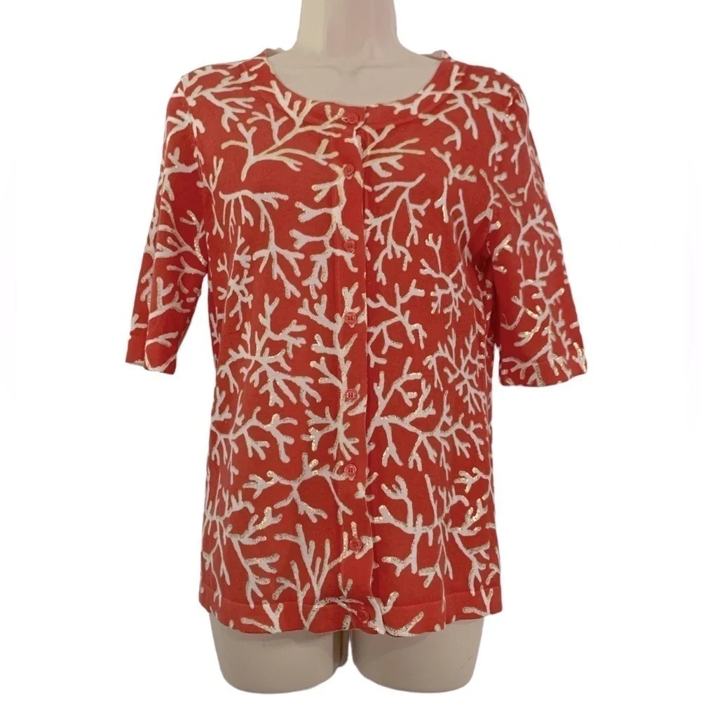 Saks Fifth Avenue Clothes (real) Coral Reef Print Cardigan - Picture 3 of 9